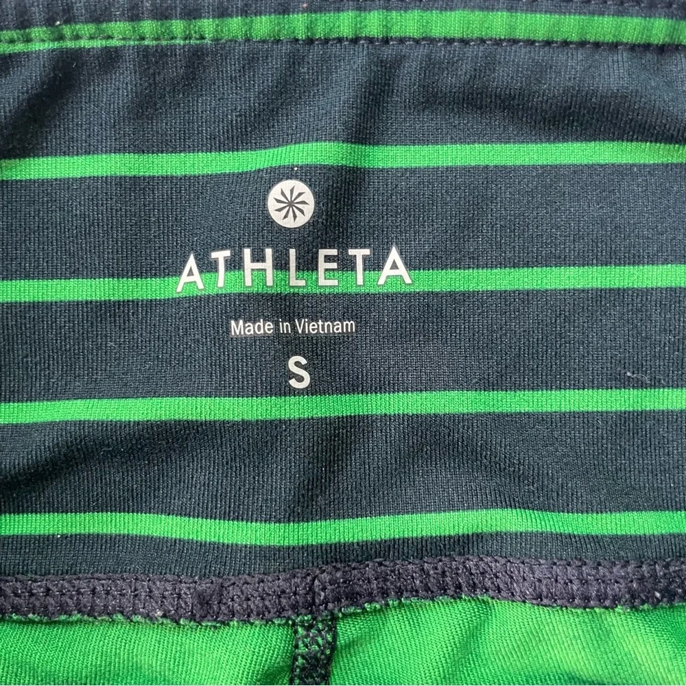 Athleta navy blue and green stripe cropped leggings size small